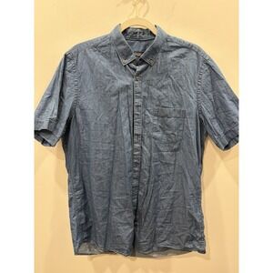 Dustin Cotton Button-Down Shirt chambray blue pocket Men's Short Sleeve lg